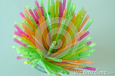 Colorful flexible drinking straws for parties in glass Stock Photo