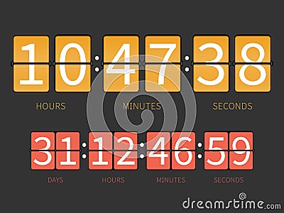 Colorful flip countdown timer, hourly schedule Vector Illustration