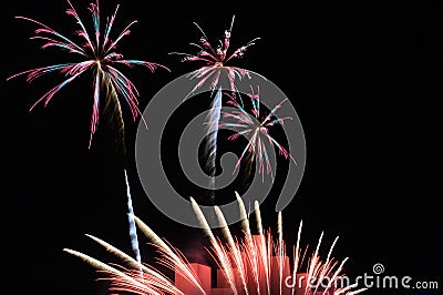 Colorful Floral Fireworks - 2018 Krylatskoye Closing Ceremony - Stock Photo