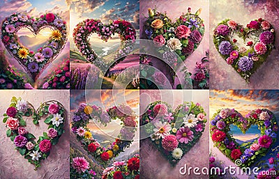 a colorful floral heart spring mothers day fresh beautiful holiday hearts blossom wedding holidays flower garden bloom hydrangea Stock Photo