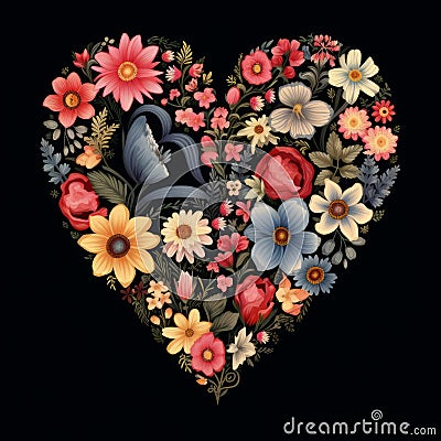 Colorful Floral Heart - Unique and Eye-Catching Design Stock Photo