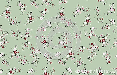 Colorful floral pattern. Seamless little flowers for fabric print. Fashion figures. - illustration Stock Photo