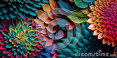 A colorful floral patterned background with a psychedelic twist. Generative AI Stock Photo