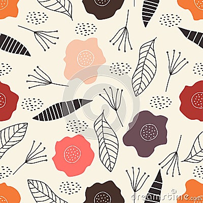 Colorful floral seamless vector pattern with hand drawn pastel colors Vector Illustration