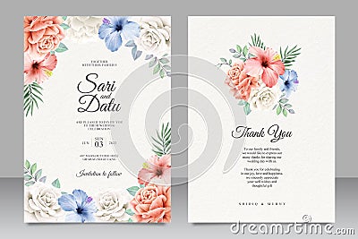 Colorful floral wedding invitation card design Vector Illustration