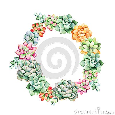 Colorful floral wreath with leaves,succulent plant,branches Stock Photo