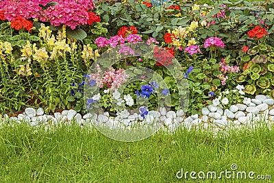 Backyard flower garden of residential house Stock Photo