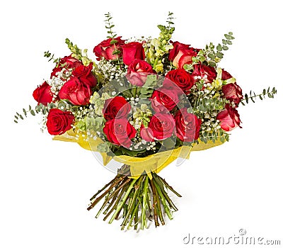 Colorful flower bouquet from red roses on white background Stock Photo