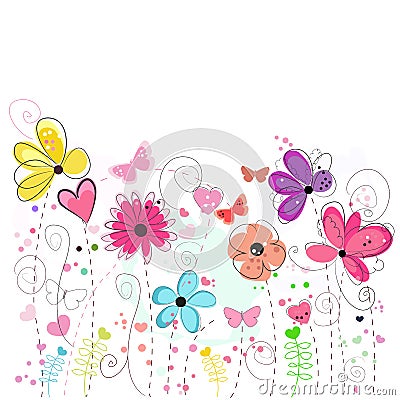 Colorful flower greeting card. Floral greeting card decorative abstract spring flowers Vector Illustration