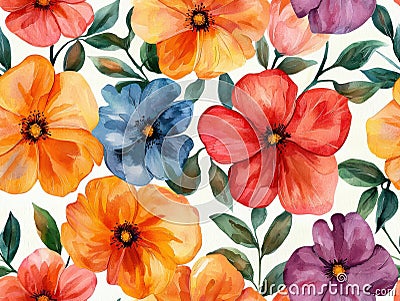 A colorful flower pattern featuring a delightful array of blooms against a light background Seamless Texture Stock Photo
