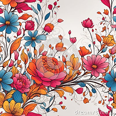 Colorful Flowers Painting Seamless Pattern Colorful Digital Background Floral Design - ai generated Stock Photo