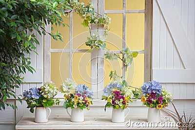 Colorful flowers pots Stock Photo