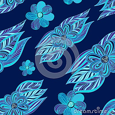 Colorful flowers seamless pattern. Floral frame. Vector illustration Vector Illustration