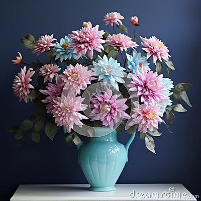 Playful 3d Aster Arrangement In Teal And Pink Stock Photo