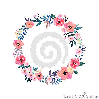 Colorful flowers wreath . Elegant floral collection Vector Illustration