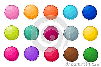 Colorful fluffy pompom fur balls isolated vector set Vector Illustration