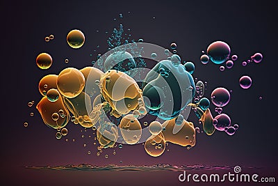 Colorful fluid bubbles abstract background, isomorphic blobs and spheres, 3d liquid style art Cartoon Illustration