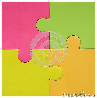 Colorful fluorescent puzzle pieces put together. Close-up, abstract background.Square Image Stock Photo