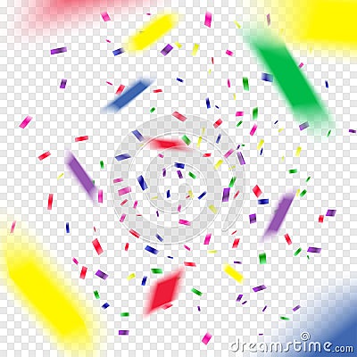 Colorful flying falling the elements of decoration of the celebration. Abstract background with falling confetti Stock Photo