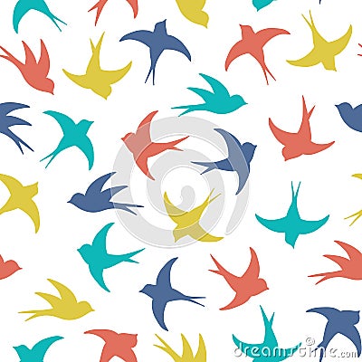 Colorful flying swallows pattern Vector Illustration