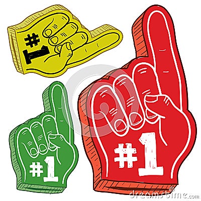 Colorful foam fingers sketch Vector Illustration