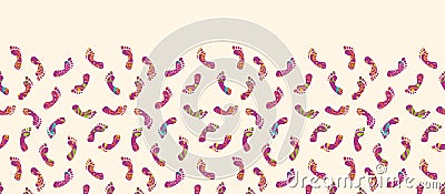 Colorful foot prints horizontal seamless pattern Vector Illustration