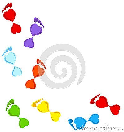 colorful Footprints made with hearts. Vector Illustration