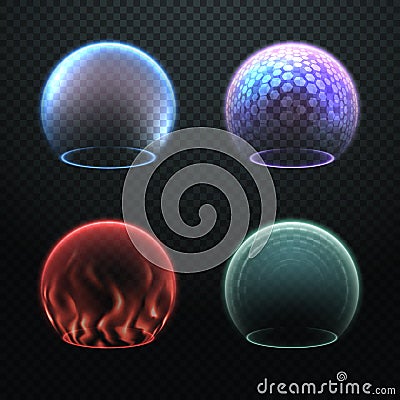 Colorful force field set isolated on transparency background Vector Illustration