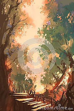 Colorful forest background painting Cartoon Illustration