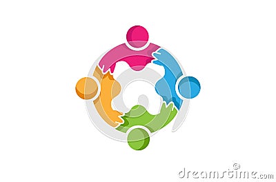 Colorful Four Body Abstract Four People Logo Vector Illustration