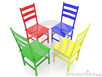 Colorful four chairs on white Cartoon Illustration