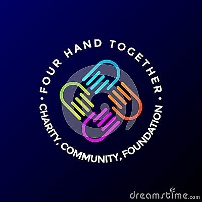 Colorful Four Hand Together Team Teamwork Charity Community Foundation Logo Design Vector Illustration