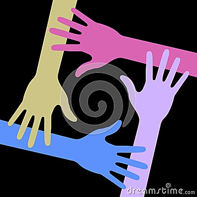 Colorful Four Hands Icon on black background Vector Illustration
