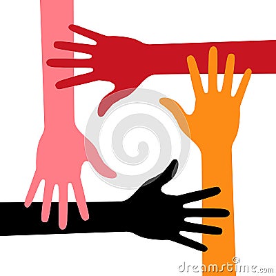 Colorful Four Hands Icon Vector Illustration