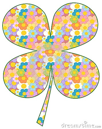 Colorful four leaf clover patterned with cartoon daisy flowers illustration Cartoon Illustration