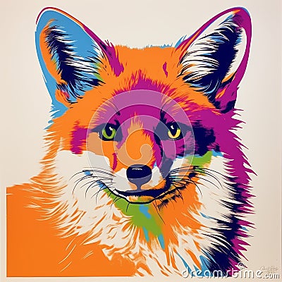 Colorful Foxy Head Art Print Inspired By Doug Aitken And Andy Warhol Stock Photo