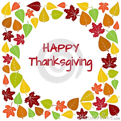 Colorful frame and background of autumn leaves for Happy Thanksgiving. Vector Cartoon Illustration