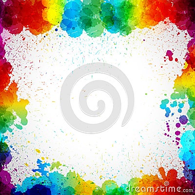 Colorful frame made in splash paint drop blots Vector Illustration