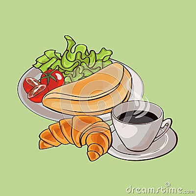 Colorful French Breakfast Template Vector Illustration
