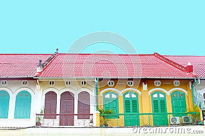 Multicolor French colonial houses, Cambodia Stock Photo