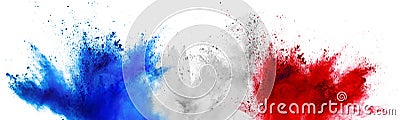 Colorful french flag blue white red color holi paint powder explosion isolated background. france europe celebration soccer travel Stock Photo