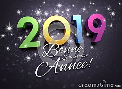 Colorful 2019 French Greeting card Cartoon Illustration