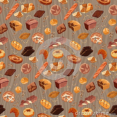 Colorful Fresh Bread Seamless Pattern Vector Illustration