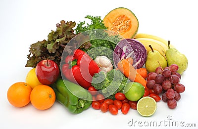 Colorful fresh group of vegetables and fruits Stock Photo