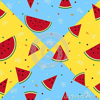 Colorful fresh watermelon fruits seamless summer pattern backgro Vector Illustration