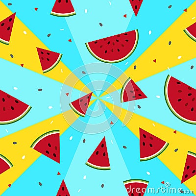 Colorful fresh watermelon fruits seamless summer pattern backgro Vector Illustration