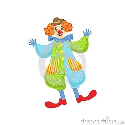 Colorful Friendly Clown In Bowler Hat In Classic Outfit Vector Illustration