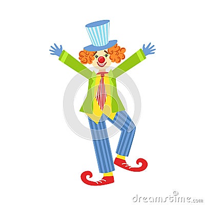 Colorful Friendly Clown With Curled Shoes In Classic Outfit Vector Illustration