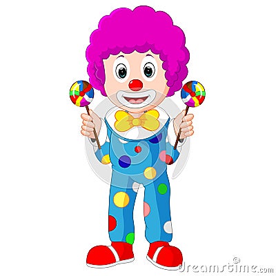 Colorful Friendly Clown With Lollypop Vector Illustration