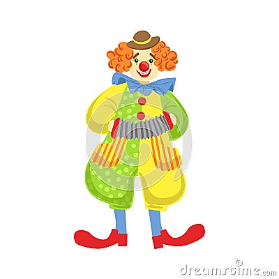 Colorful Friendly Clown Playing Accordion In Classic Outfit Vector Illustration